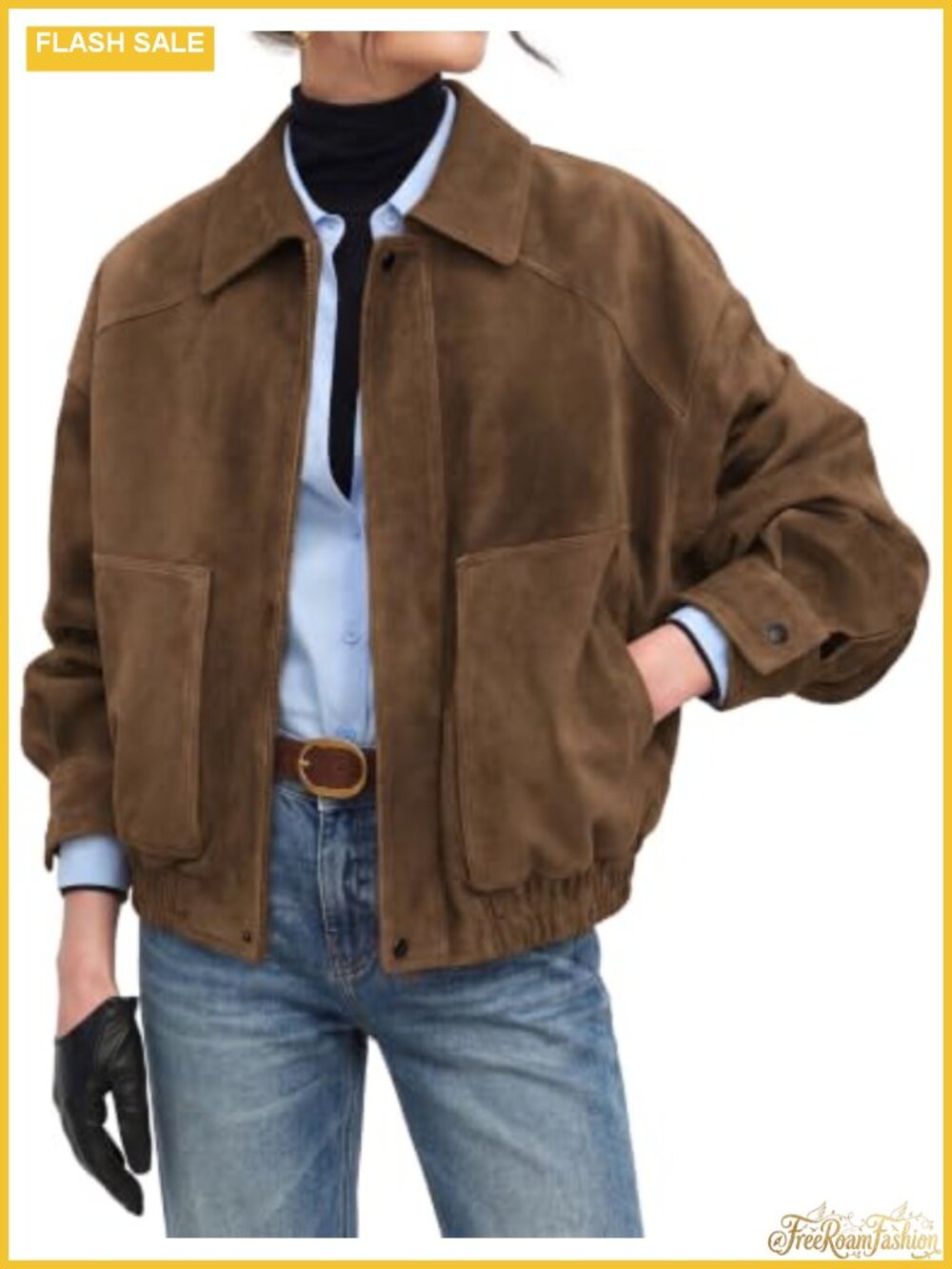 GRACE KARIN Women's Faux Suede Bomber Jacket Casual